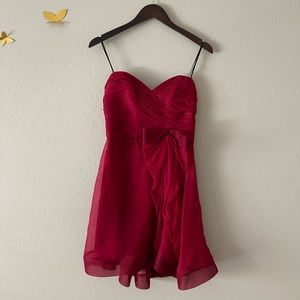 Strapless red silk dress